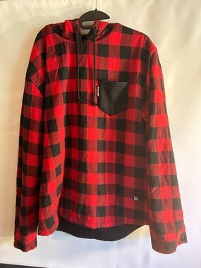 ROUTINE BUFFALO PLAID RED & BLACK PLAID HOODED PULLOVER SHIRT SIZE XL